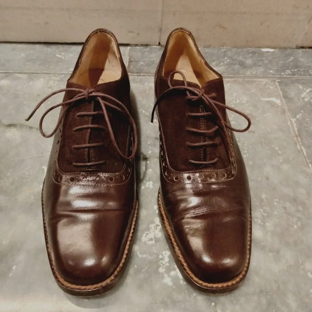 Made In Italy Brown Leather Laceup Brogue Shoes Size 38 or 7 Innovare - Picture 2 of 9